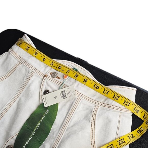 Farm Rio Denim Wave Maxi Skirt, White, Cotton, Contrast Stitch, Button Front, 26 - Picture 4 of 9